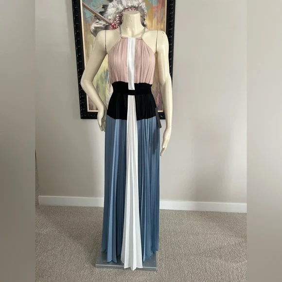NWT BCBGMaxAzria “CONSTANTINE” Pink & Blue Pleated Maxi Dress – Size XXS - Picture 7 of 17
